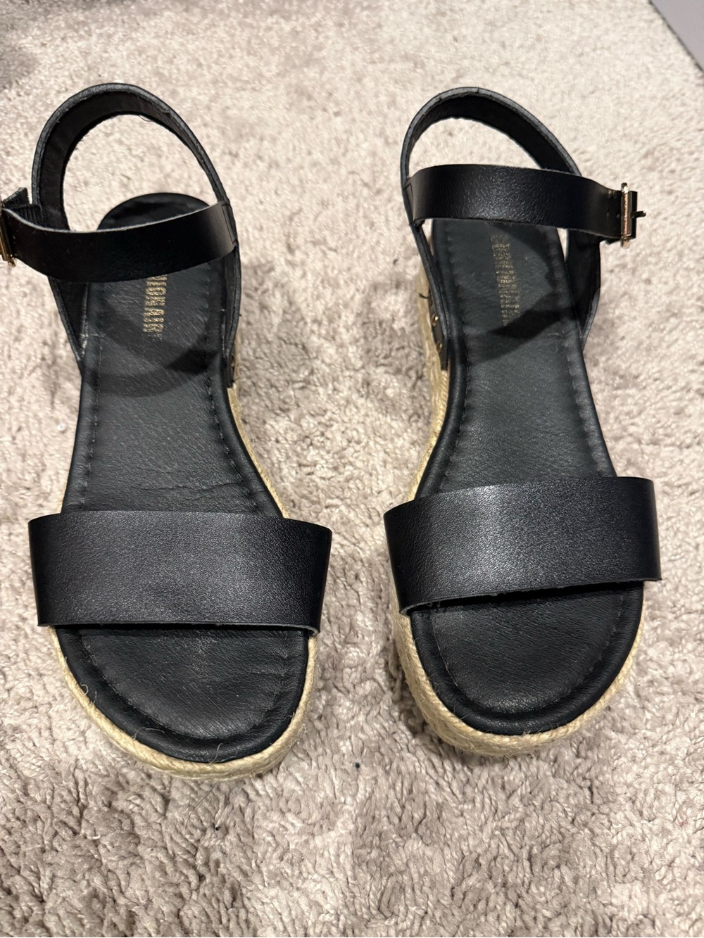 Black Women's Ankle-Strap Espadrille Open Toe Wedge Platform Sandals